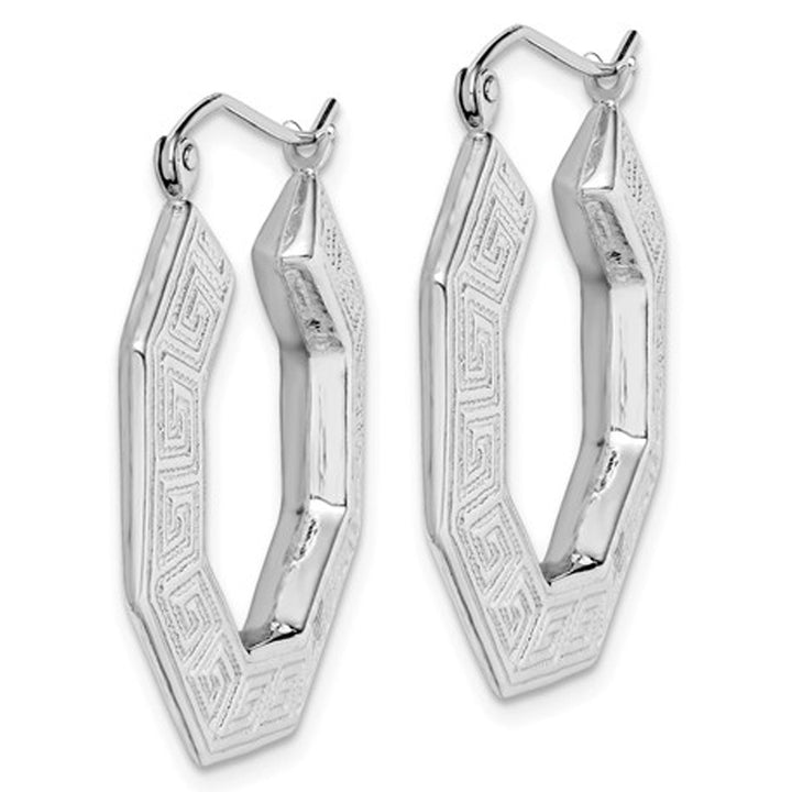 Sterling Silver Greek Key Hoop Earrings Image 3