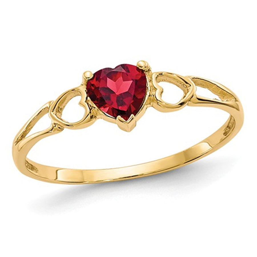 10K Yellow Gold Natural Red Garnet Heart Promise Ring 1/2 Carat (ctw) Image 1