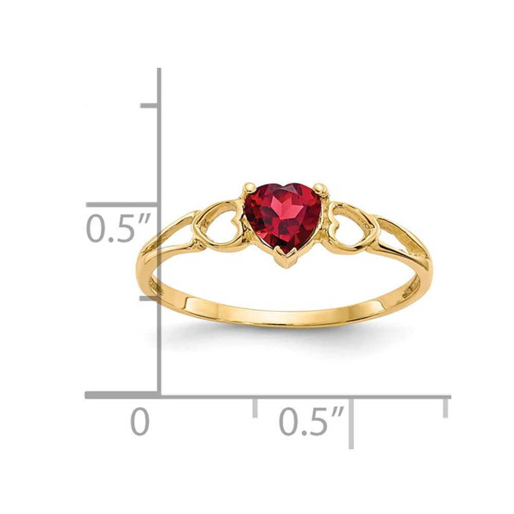 10K Yellow Gold Natural Red Garnet Heart Promise Ring 1/2 Carat (ctw) Image 2