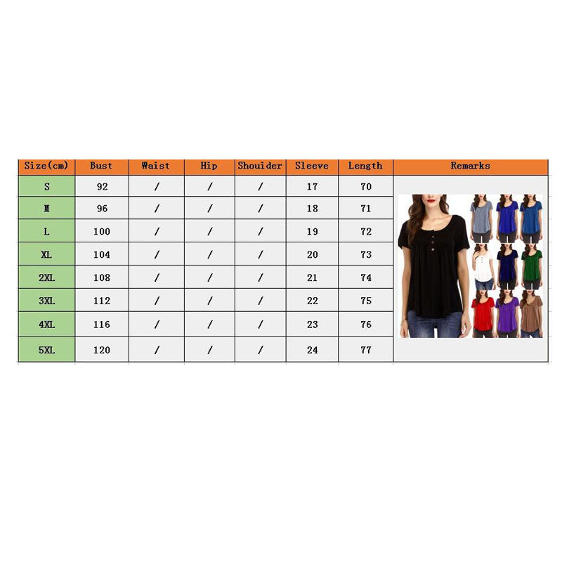 Women Pleated Soft Comfy Button Closure Tunic Top Image 12