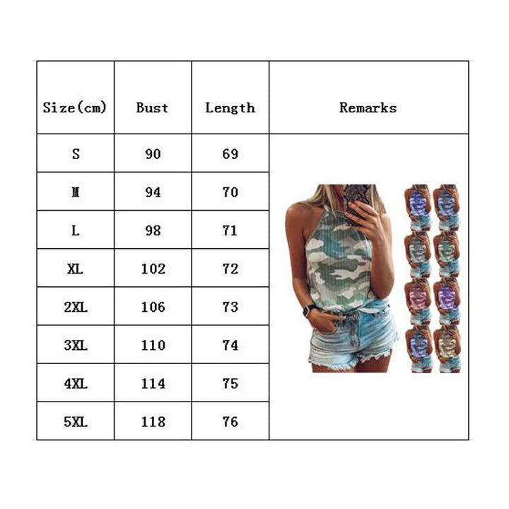 Women Summer Halter Neck Camo Print Tank Top Image 9