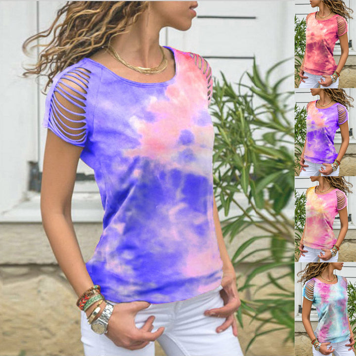 Feel The Beat Tie Dye Sleeve Cut Out Shirt Top Image 1