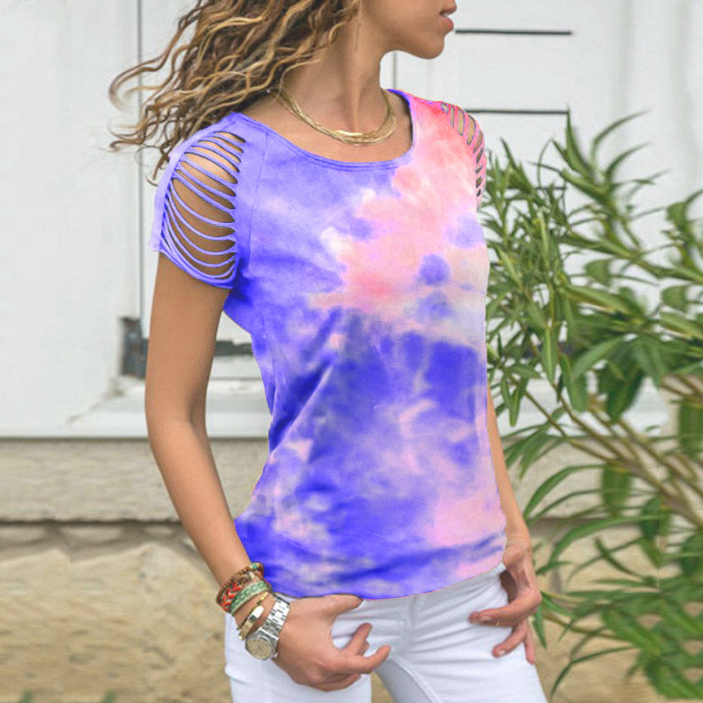 Feel The Beat Tie Dye Sleeve Cut Out Shirt Top Image 4