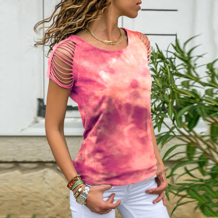 Feel The Beat Tie Dye Sleeve Cut Out Shirt Top Image 4