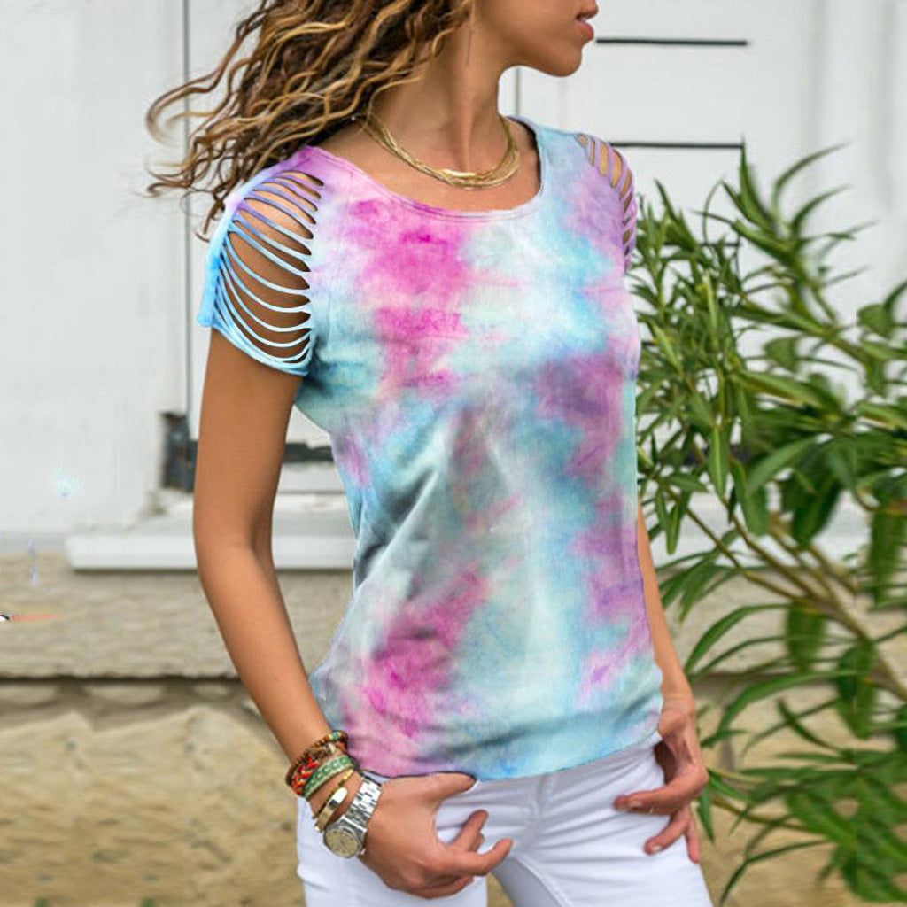 Feel The Beat Tie Dye Sleeve Cut Out Shirt Top Image 6