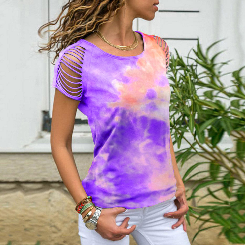 Feel The Beat Tie Dye Sleeve Cut Out Shirt Top Image 7