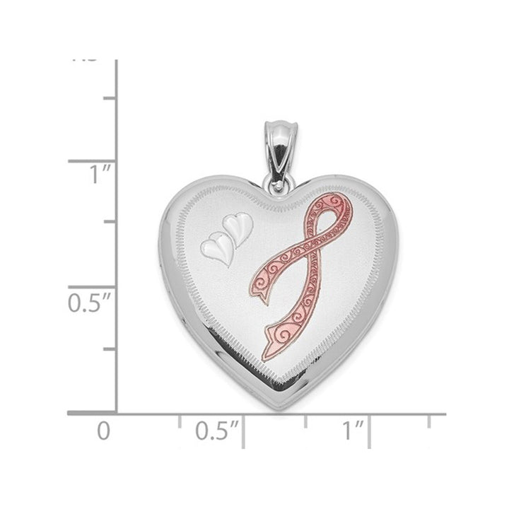 Sterling Silver Heart Shaped Ribbon Locket Pendant Necklace with Chain Image 2