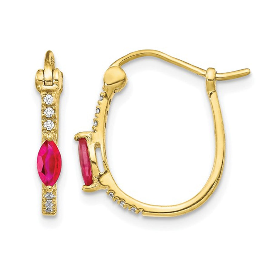 14K Yellow Gold 2/5 Carat (ctw) Ruby Hoop Earrings with Diamonds Image 1