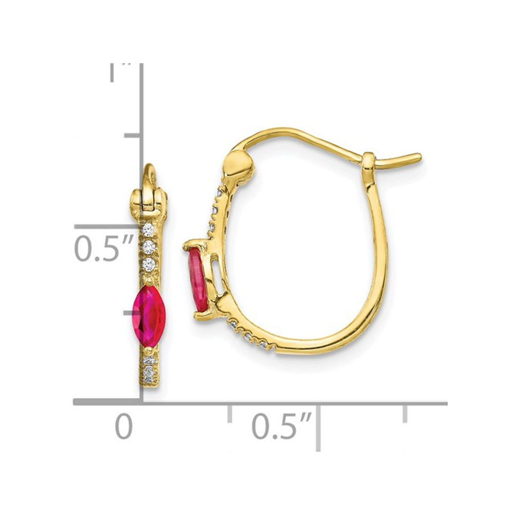 10K Yellow Gold 2/5 Carat (ctw) Ruby Hoop Earrings with Diamonds Image 2