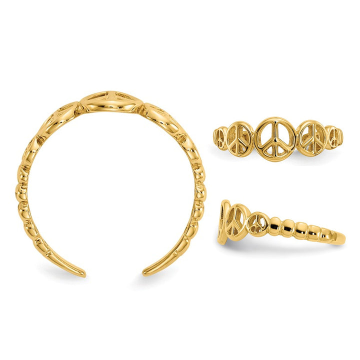 14K Yellow Gold Peace Sign Toe Ring Image 3