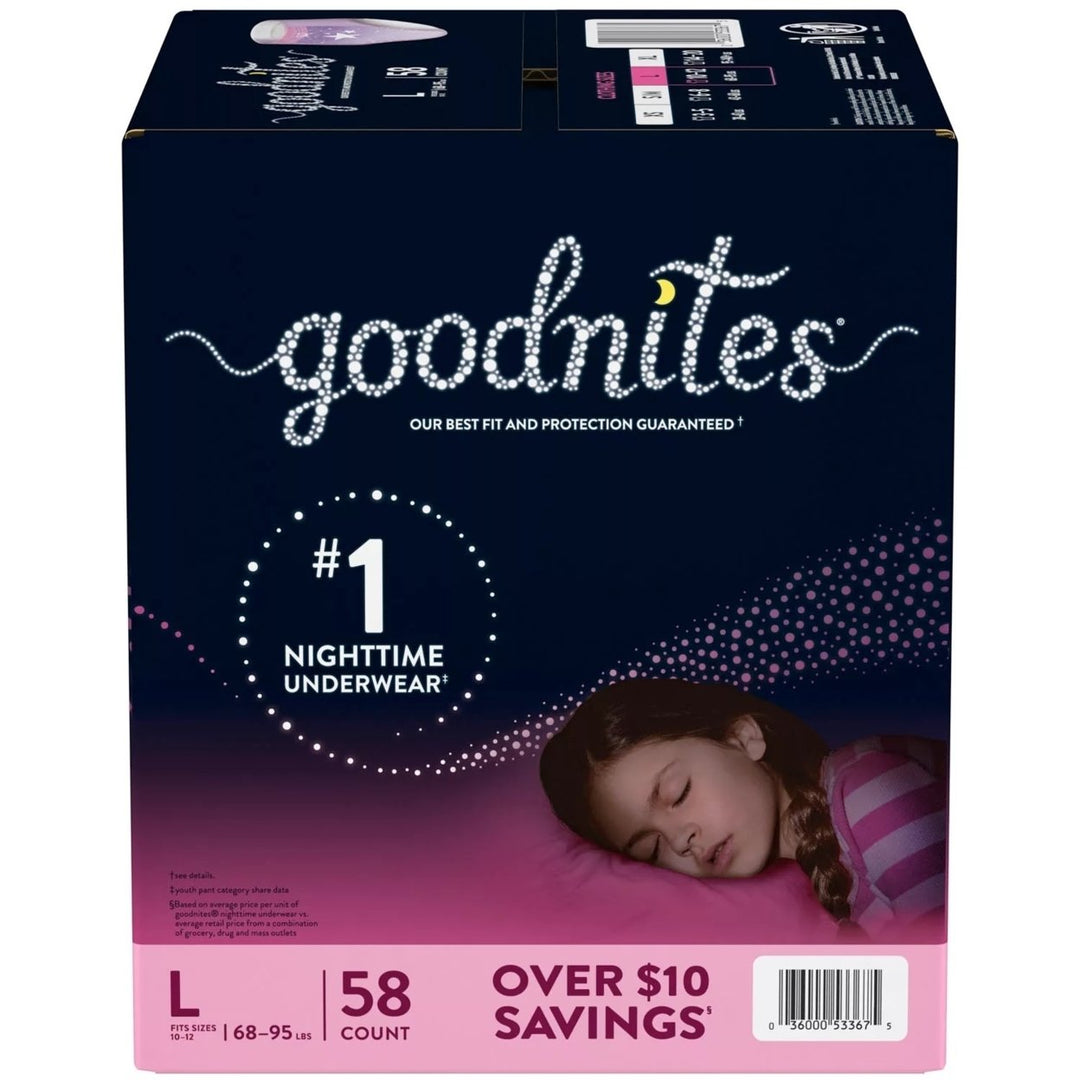 GoodNites Bedtime Underwear for Girls Large (68-95 Pounds) 58 Count Image 1