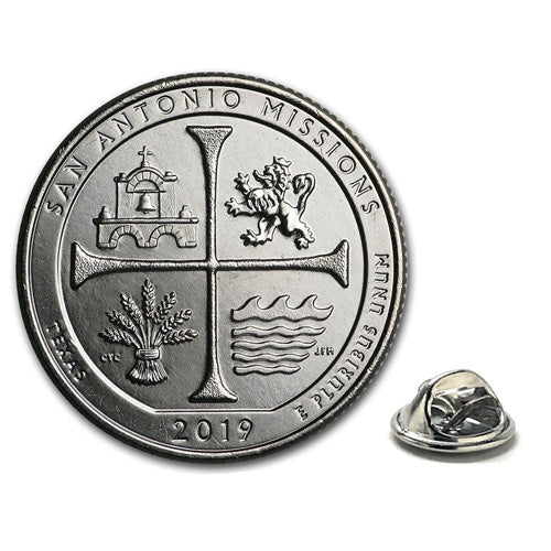 San Antonio Missions National Historical Park Coin Lapel Pin Uncirculated U.S. Quarter 2019 Tie Pin Image 1