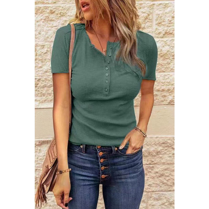 Women Classic Button Closure Short Sleeve Top Shirt Image 7