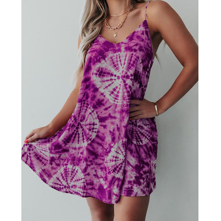 Classis Tie Dye Print Spaghetti Strap Summer Dress Image 2