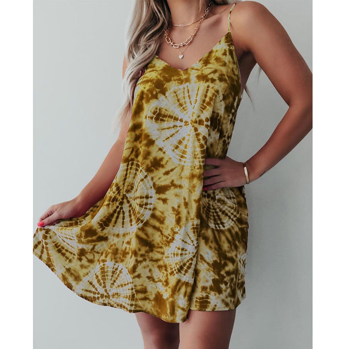 Classis Tie Dye Print Spaghetti Strap Summer Dress Image 3