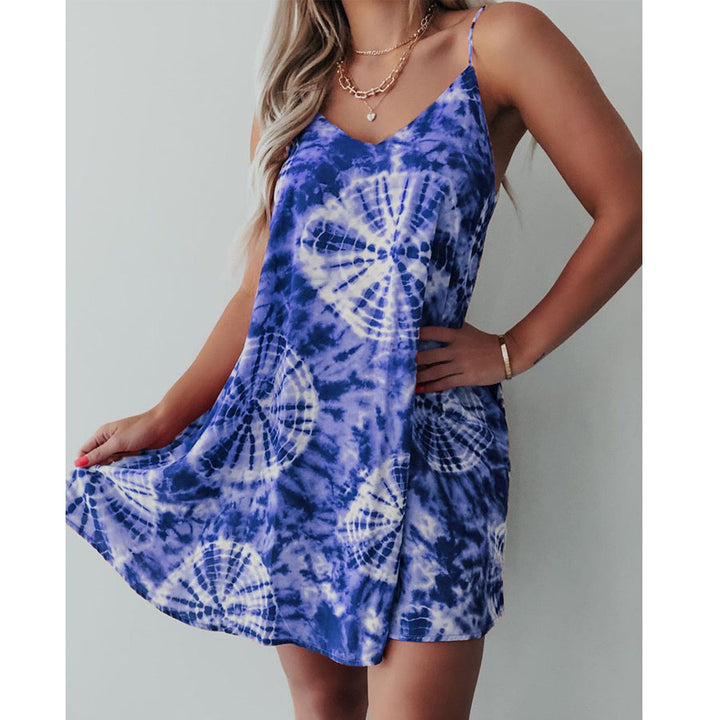 Classis Tie Dye Print Spaghetti Strap Summer Dress Image 4