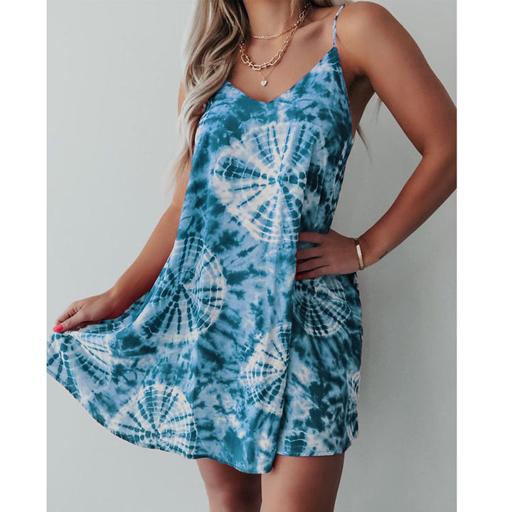 Classis Tie Dye Print Spaghetti Strap Summer Dress Image 6