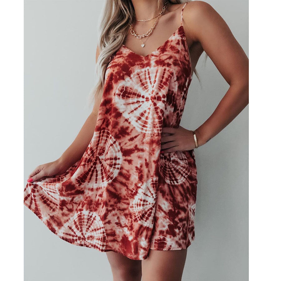 Classis Tie Dye Print Spaghetti Strap Summer Dress Image 12