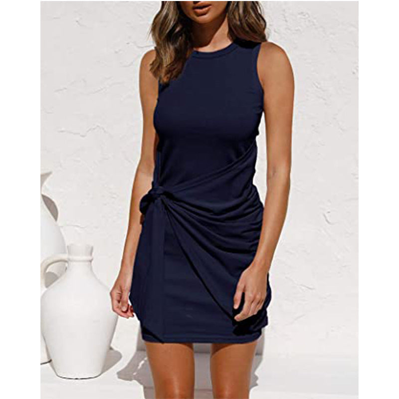 Round Neck Side Twist Knot Pencil Dress Bodycon Dress Image 6