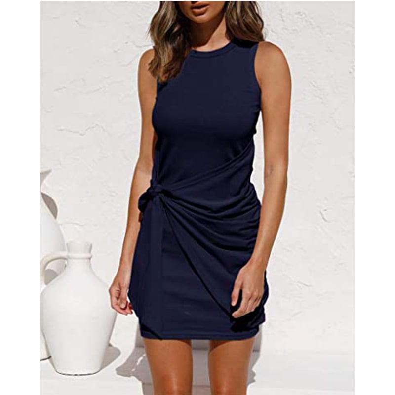 Round Neck Side Twist Knot Pencil Dress Bodycon Dress Image 1