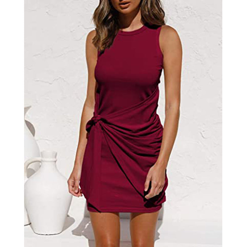 Round Neck Side Twist Knot Pencil Dress Bodycon Dress Image 1