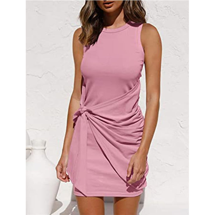 Round Neck Side Twist Knot Pencil Dress Bodycon Dress Image 1