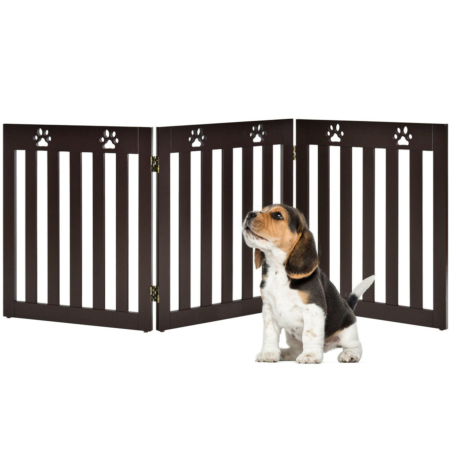 24 Folding Wooden Freestanding Pet Gate Dog Gate W/360 Flexible Hinge Image 1