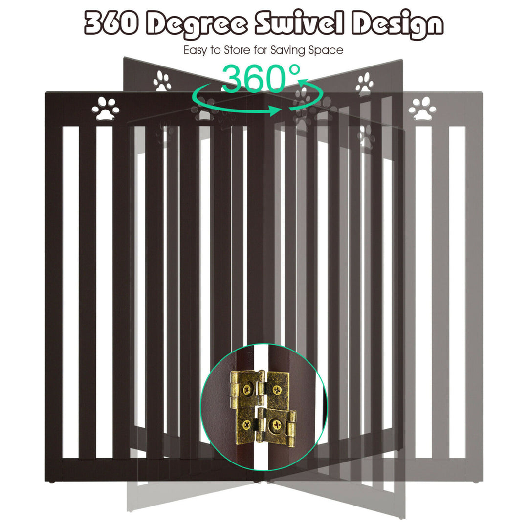 36 Folding Wooden Freestanding Pet Gate Dog Gate W/360 Hinge Espresso Image 7