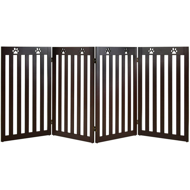 36 Folding Wooden Freestanding Pet Gate Dog Gate W/360 Hinge Espresso Image 9