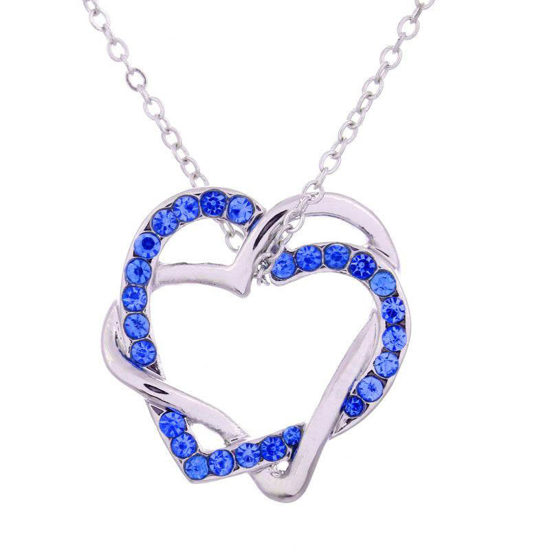 White Gold Double Heart Necklace with Simulated Diamond Trim Image 1