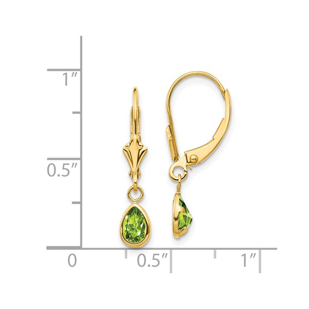 4/5 Carat (ctw) Peridot Dangle Drop Earrings in 14K Yellow Gold Image 2