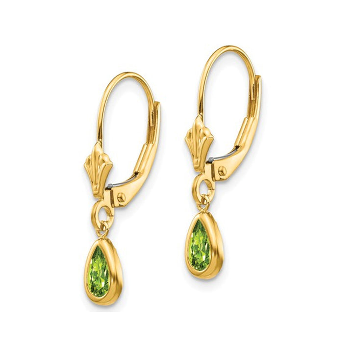 4/5 Carat (ctw) Peridot Dangle Drop Earrings in 14K Yellow Gold Image 3