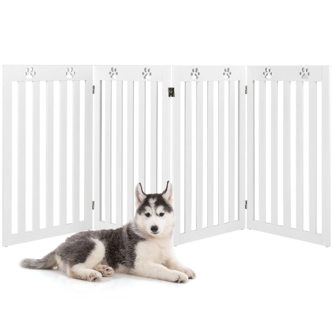 36 Folding Wooden Freestanding Pet Gate Dog Gate W/360 Hinge White Image 1