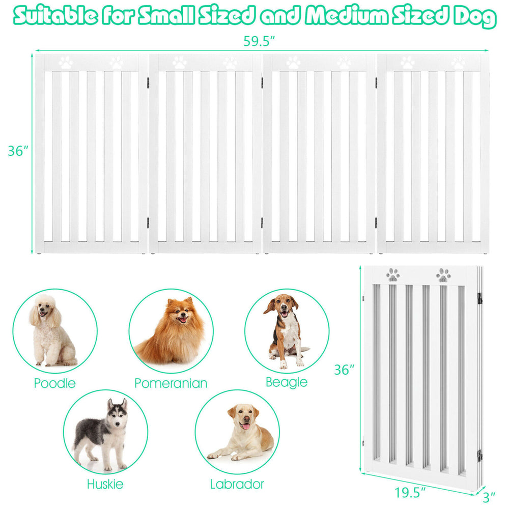 36 Folding Wooden Freestanding Pet Gate Dog Gate W/360 Hinge White Image 2