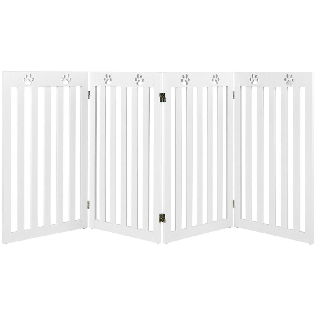 36 Folding Wooden Freestanding Pet Gate Dog Gate W/360 Hinge White Image 4