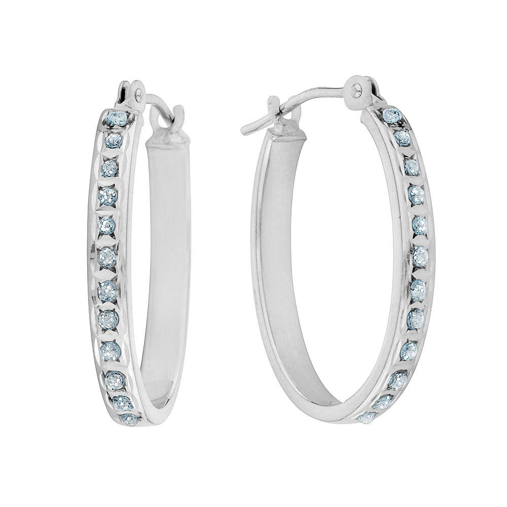 Accent Diamond Oval Hoop Earrings in 14K White Gold (3/4 Inch) Image 2