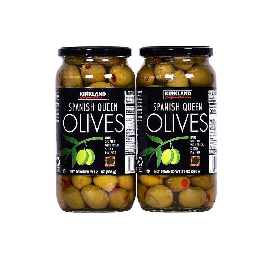 Kirkland Signature Pimento Stuffed Spanish Queen Olives 21 Ounce Jar (2 Pack) Image 1