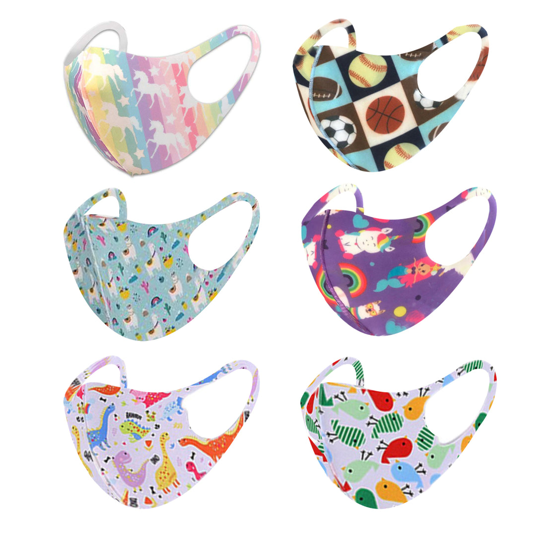 5-Pack Mystery Deal: Kids Reusable Washable Cute Cartoon Breathable Seamless FaceMasks Image 1