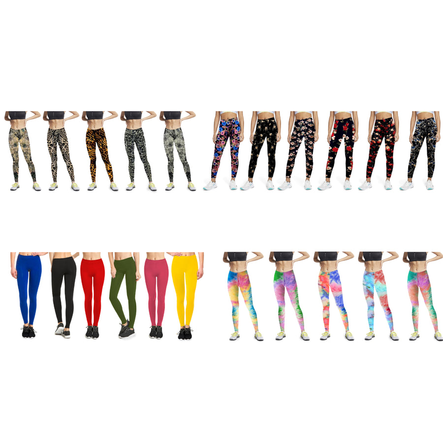 4-Pack: Womens Slim Fit Comfy Stretchy Elastic Waistband Leggings Image 1
