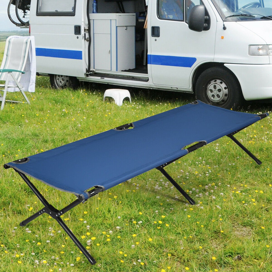 Folding Camping Cot and Bed Heavy-Duty for Adults Kids w/ Carrying Bag 300LBS Blue Image 3