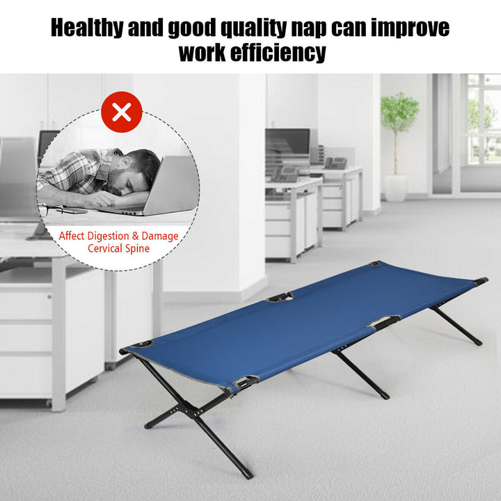 Folding Camping Cot and Bed Heavy-Duty for Adults Kids w/ Carrying Bag 300LBS Blue Image 4
