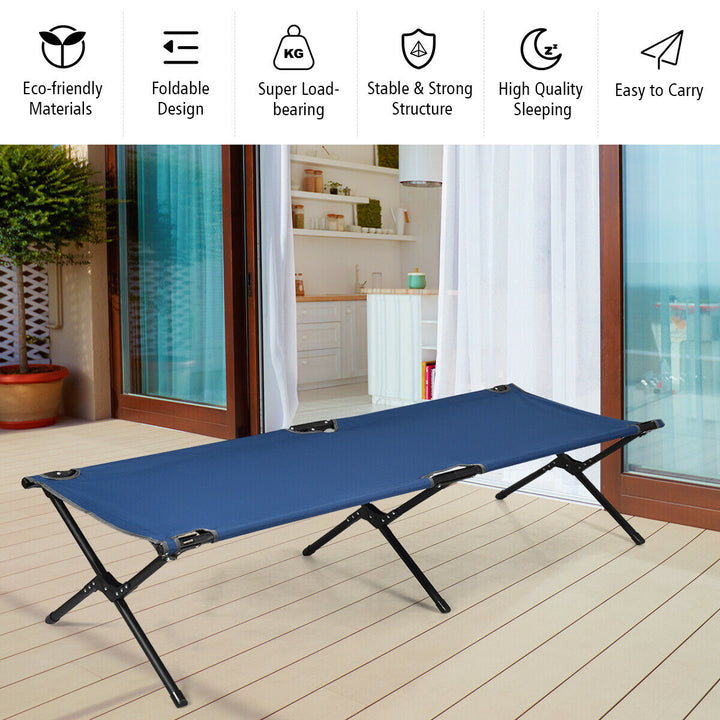 Folding Camping Cot and Bed Heavy-Duty for Adults Kids w/ Carrying Bag 300LBS Blue Image 6