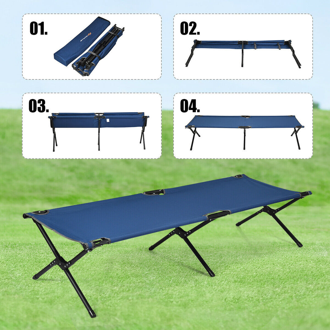 Folding Camping Cot and Bed Heavy-Duty for Adults Kids w/ Carrying Bag 300LBS Blue Image 7