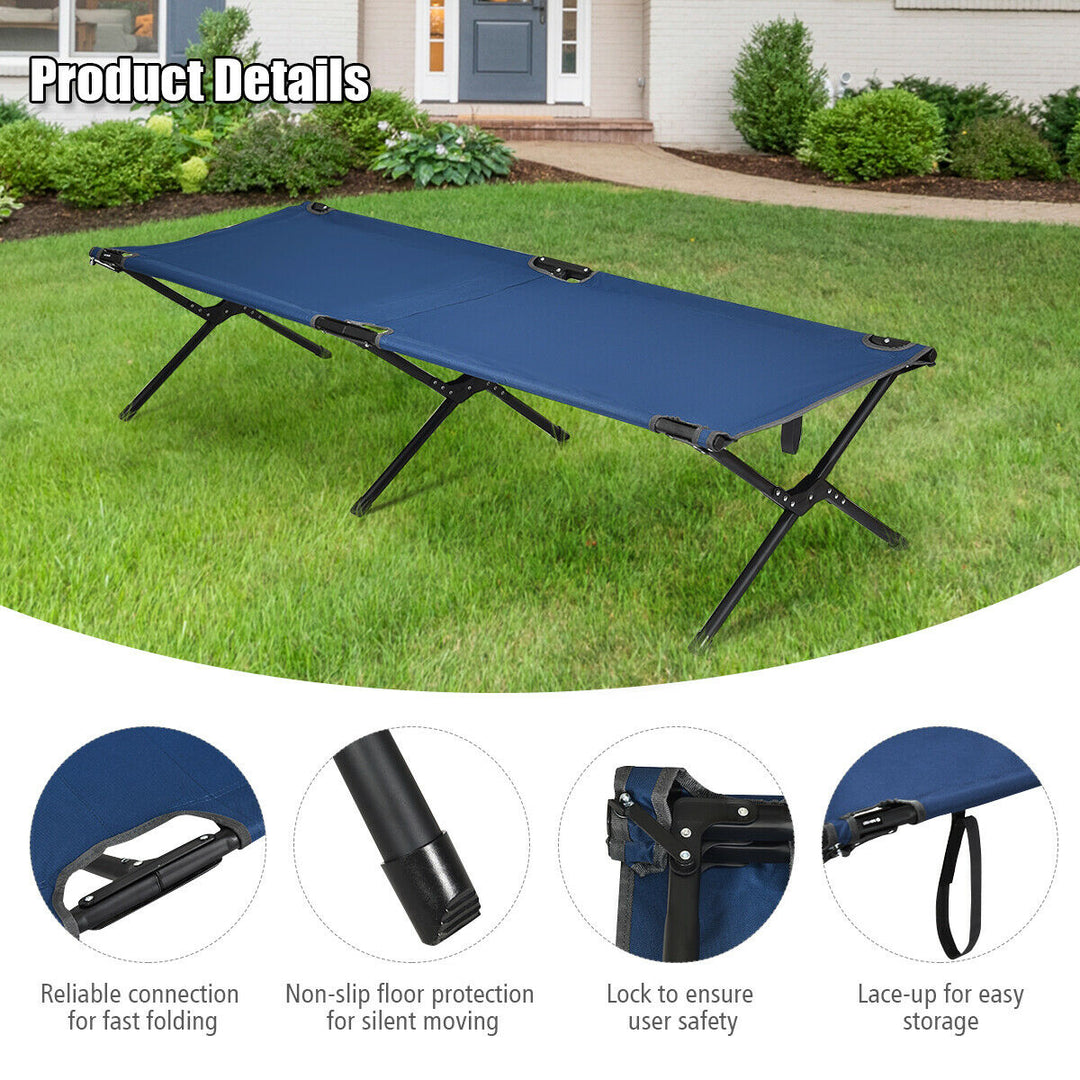 Folding Camping Cot and Bed Heavy-Duty for Adults Kids w/ Carrying Bag 300LBS Blue Image 10