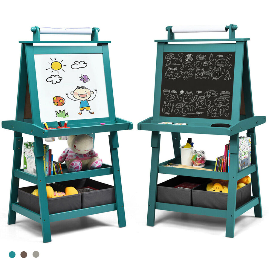 3 in 1 Double-Sided Storage Art Easel w/ Paint Cups for Kids Writing Earl Image 1