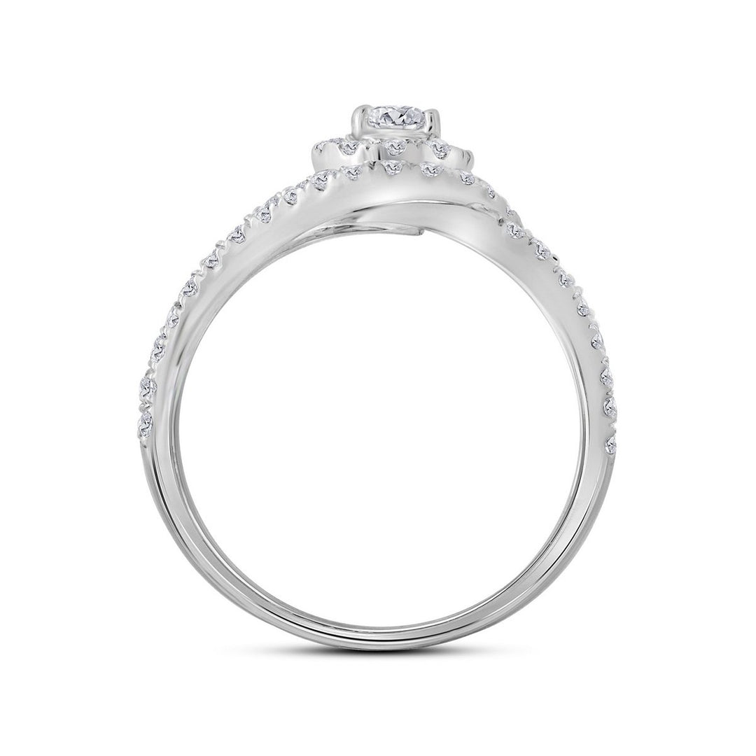 7/8 Carat (G-HI1) Diamond Engagement Halo Ring Bridal Wedding Set in 14K White Gold Image 3