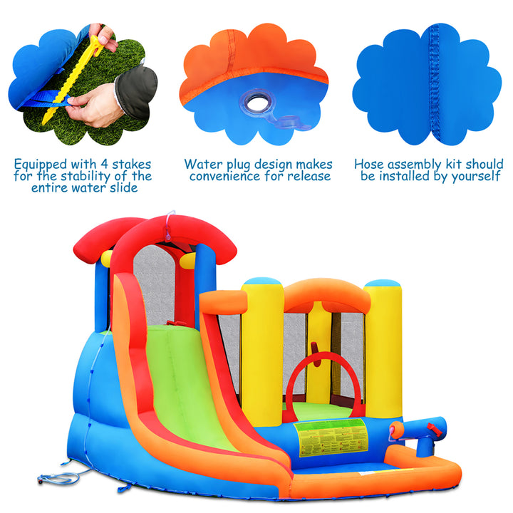 Inflatable Bounce House Kid Water Splash Pool Slide Jumping Castle w/740W Blower Image 6