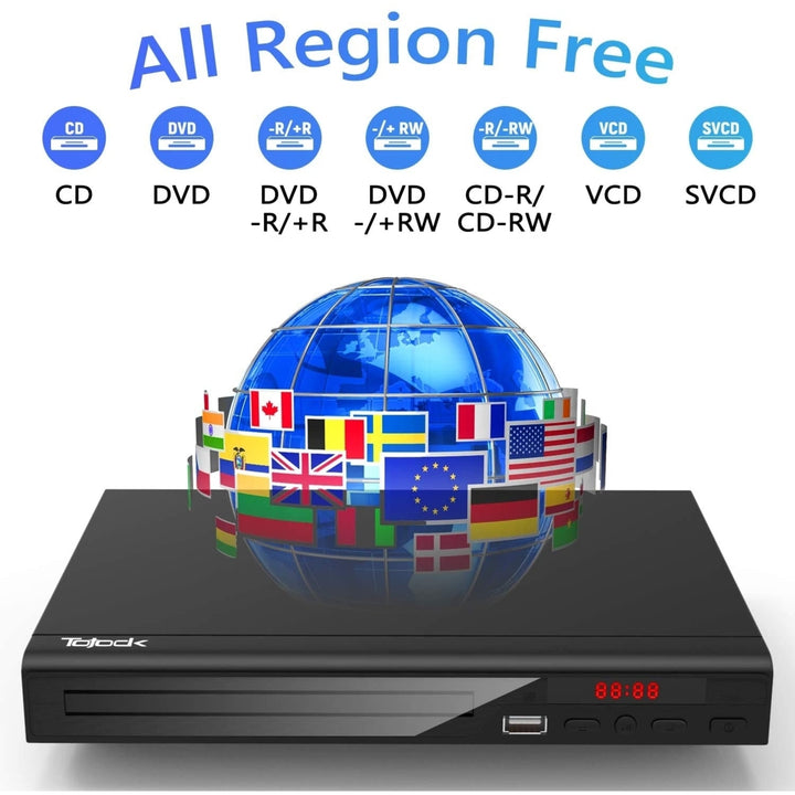 DVD Player for TV All Region Free DVD Player with AV Output and USB Input Remote Control and AV Cable Included Image 1