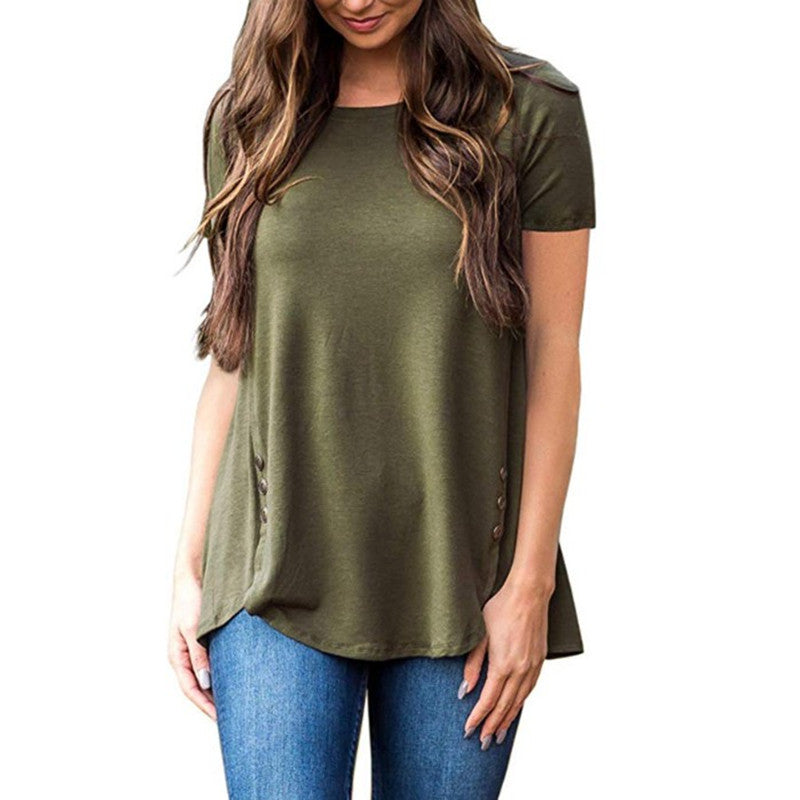 Soft Lightweight Button Deco Shirt Tunic  Top Image 2