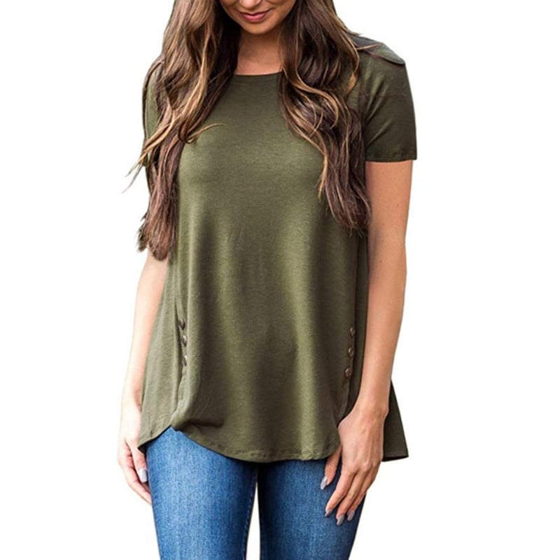 Soft Lightweight Button Deco Shirt Tunic  Top Image 1